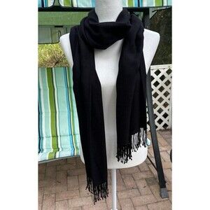 Vintage KC Malhan Black 100% Silk Scarf Beaded fringe 84 inches length Luxury